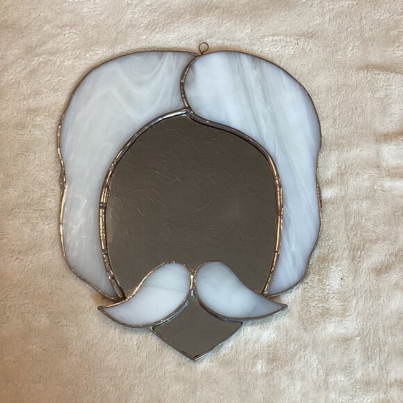 Vintage Handmade Stained Glass Man With Mustache Head Face Mirrored Decoration - Picture 1 of 5
